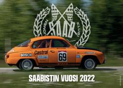 Kalenterin kansi, jossa oranssi Saab 96